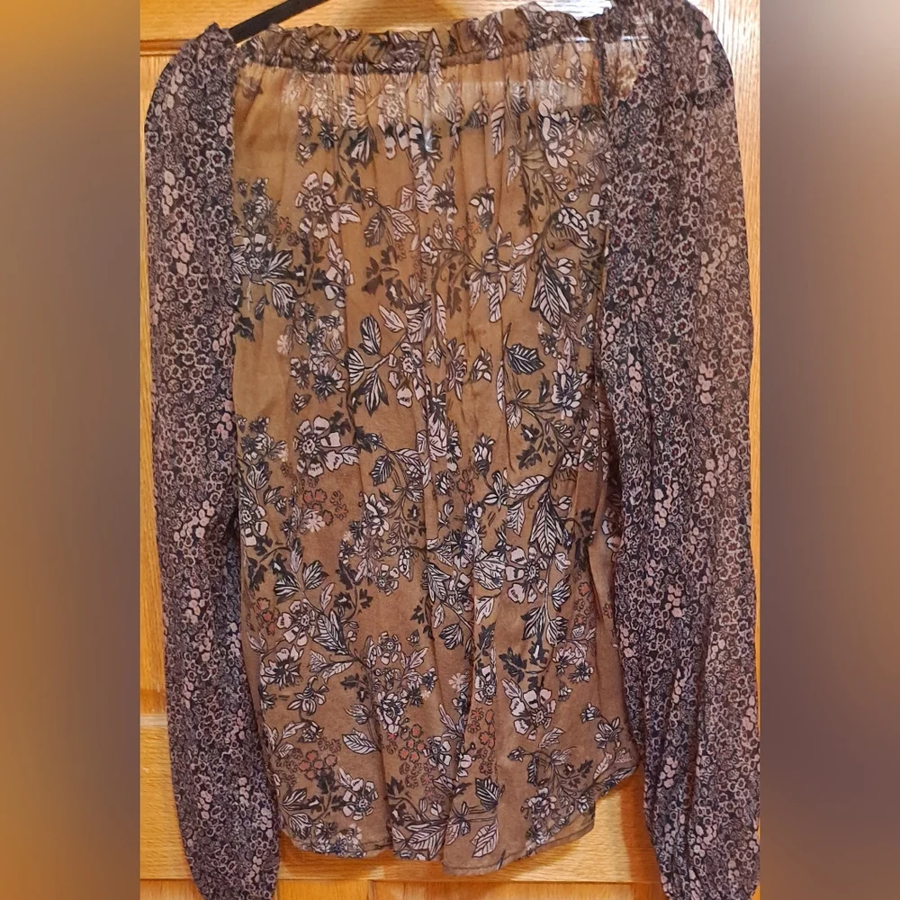 Free People Hendrix Brown Floral Boho Off-Shoulder Top